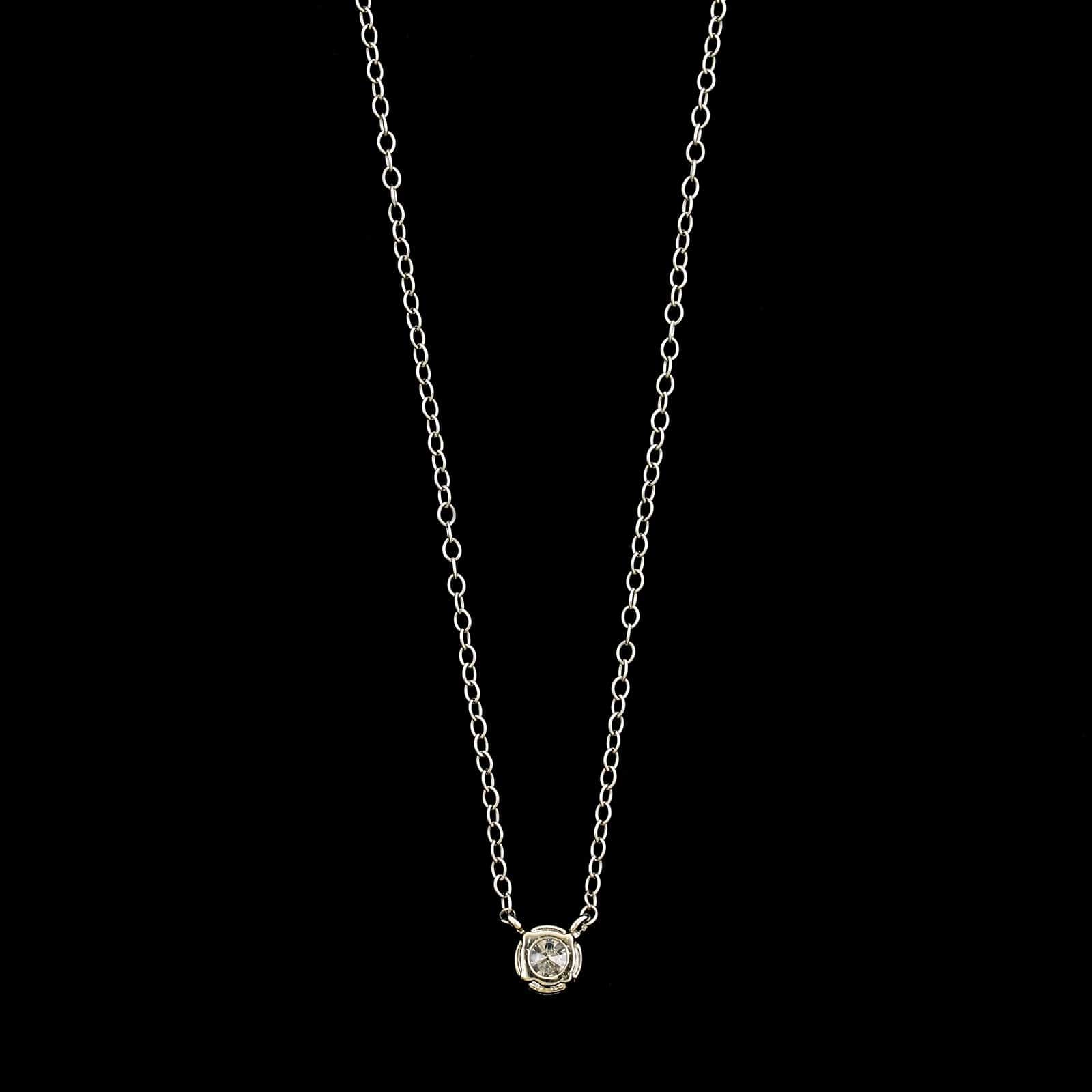 14K White Gold Estate Diamond Solitaire Pendant Necklace