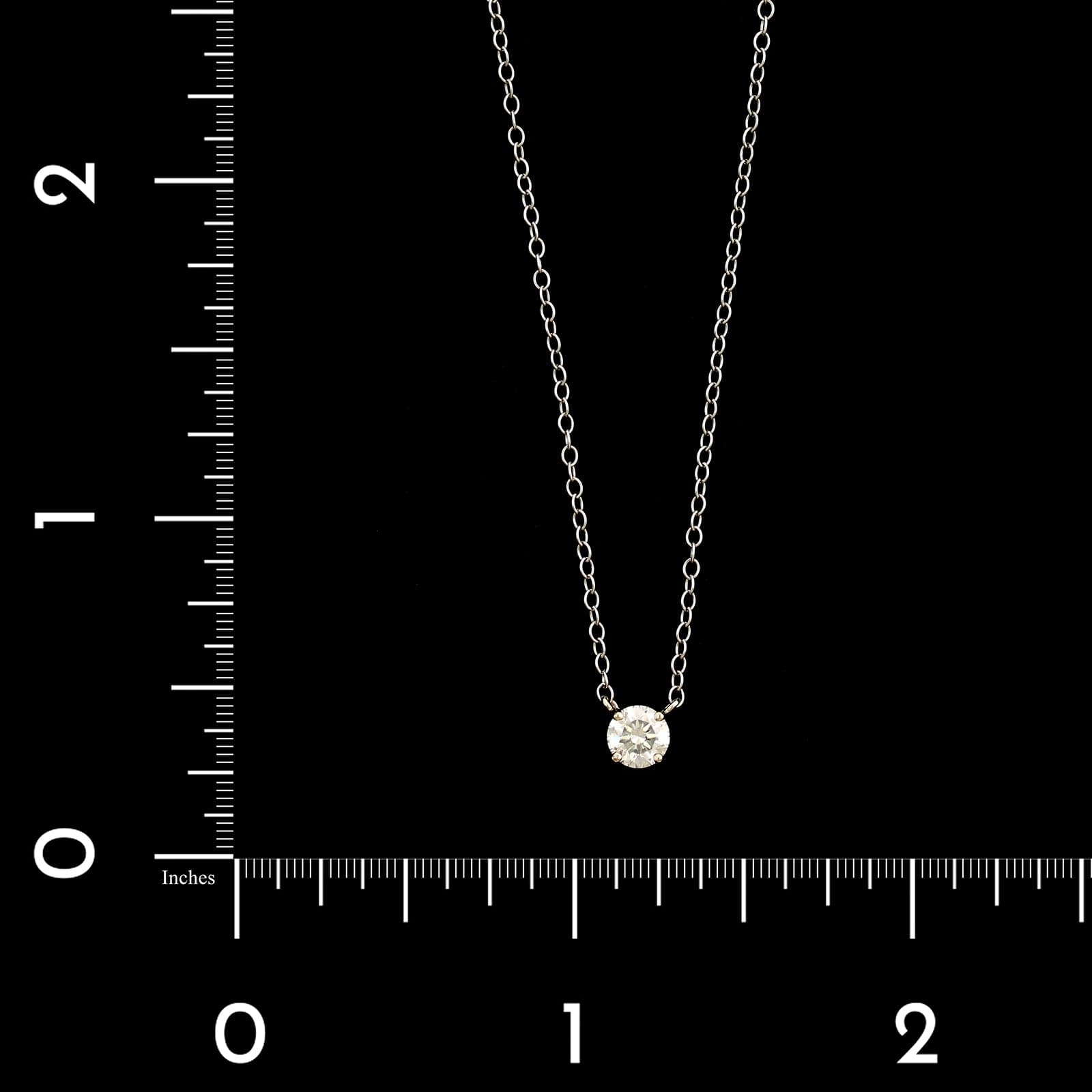 14K White Gold Estate Diamond Solitaire Pendant Necklace