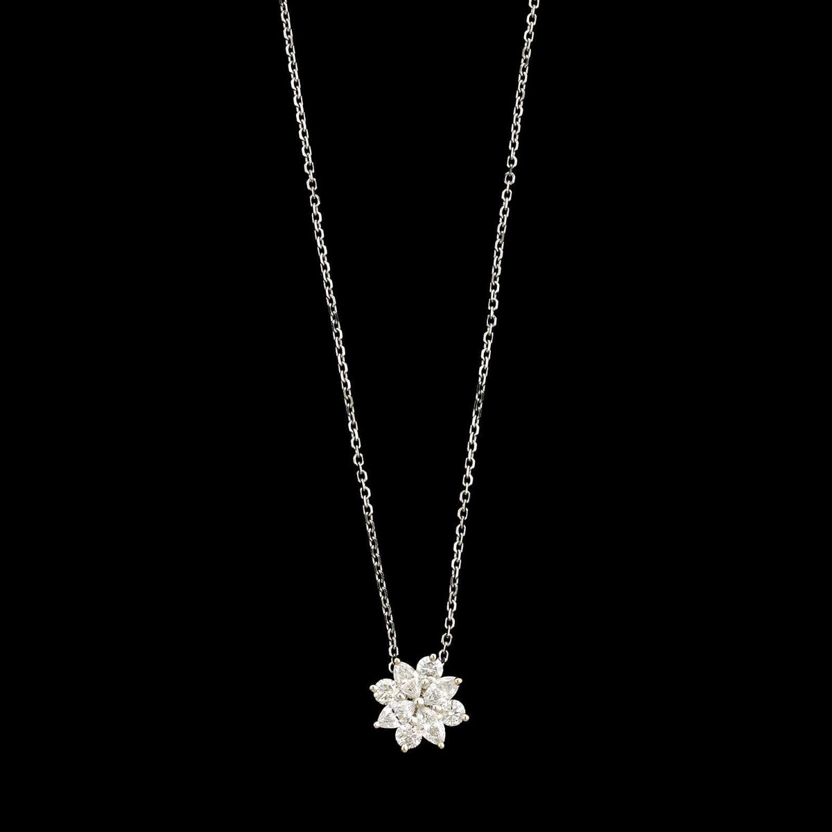 14K White Gold Estate Diamond Flower Pendant Necklace