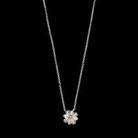 14K White Gold Estate Diamond Flower Pendant Necklace