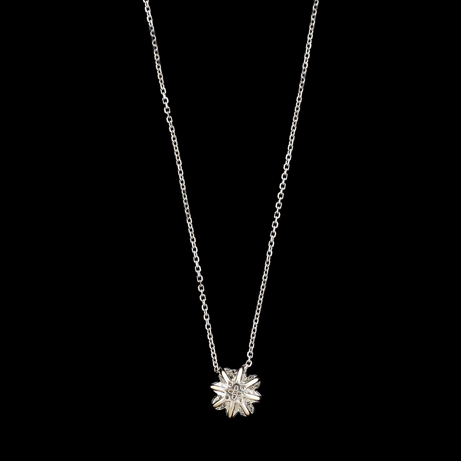 14K White Gold Estate Diamond Flower Pendant Necklace