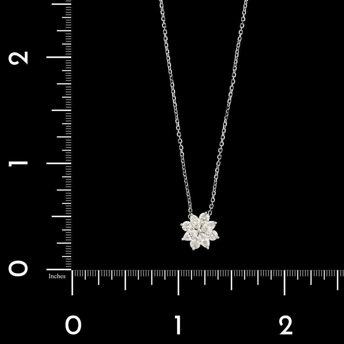 14K White Gold Estate Diamond Flower Pendant Necklace