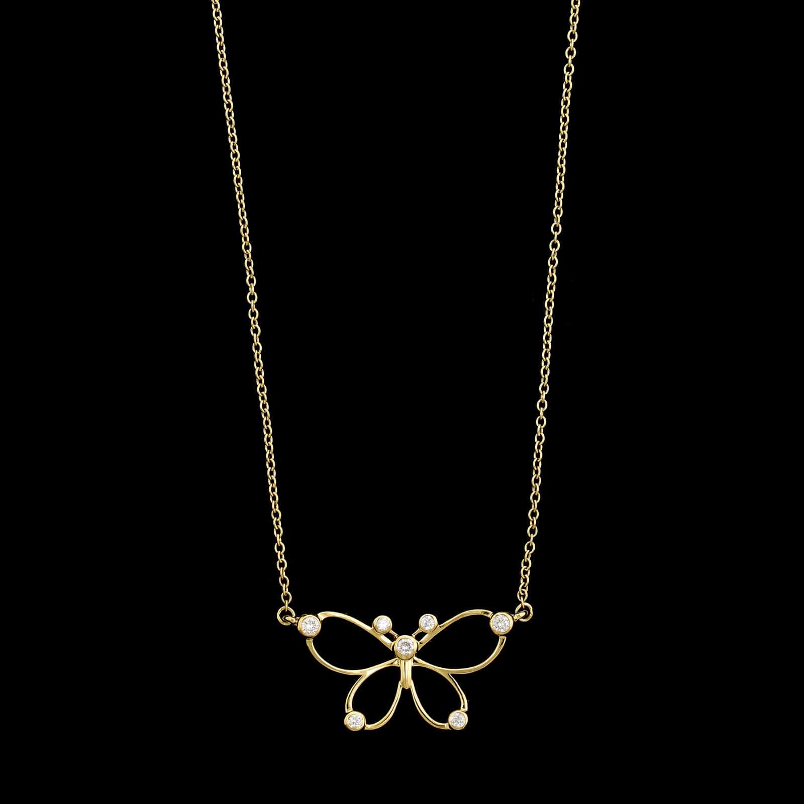 Tiffany & Co. 18K Yellow Gold Estate Diamond Butterfly Necklace