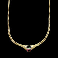 18K Yellow Gold Estate Tourmaline and Diamond Necklace