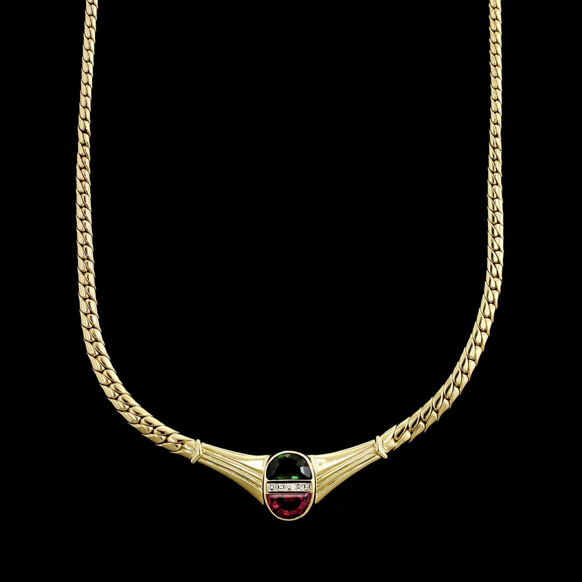 18K Yellow Gold Estate Tourmaline and Diamond Necklace