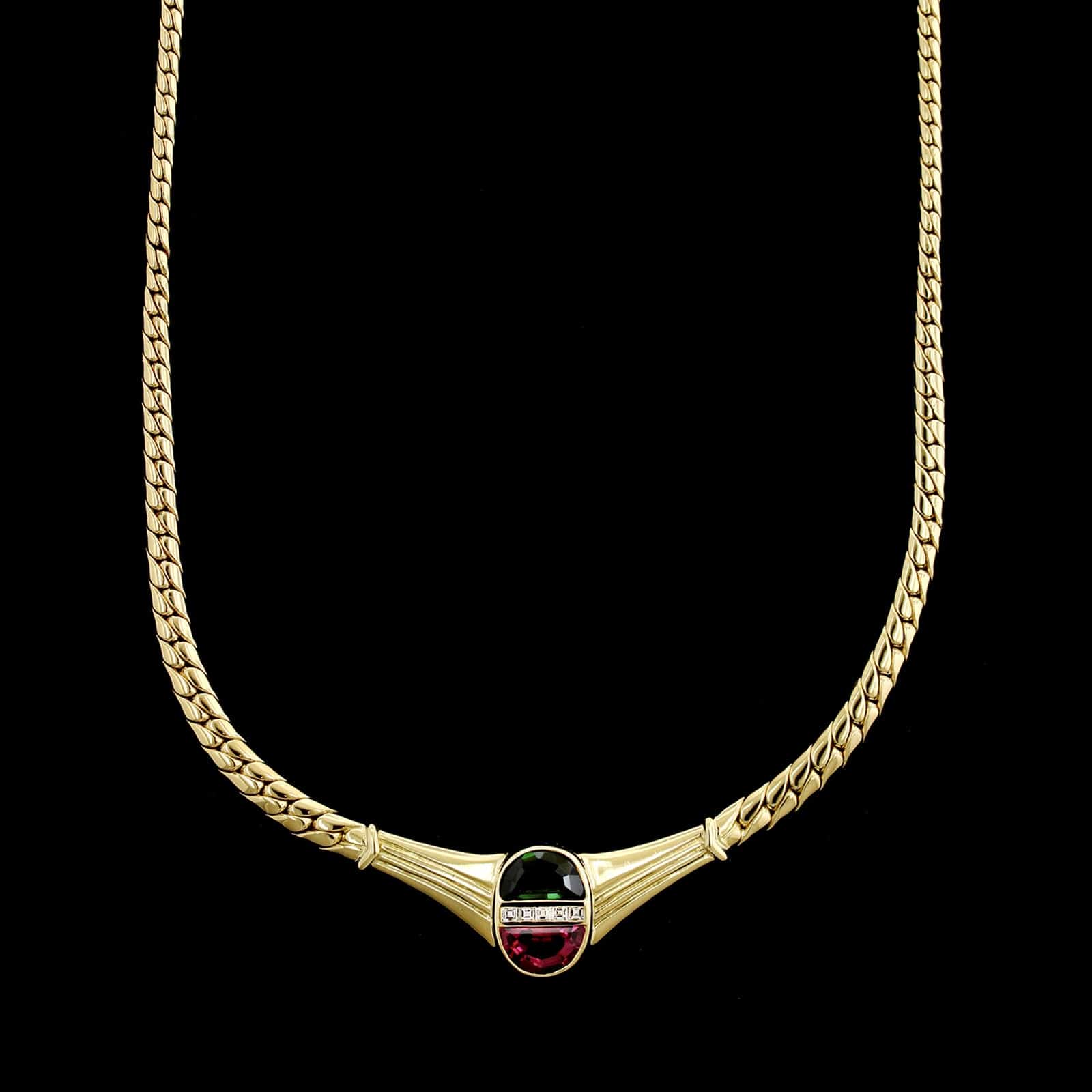18K Yellow Gold Estate Tourmaline and Diamond Necklace