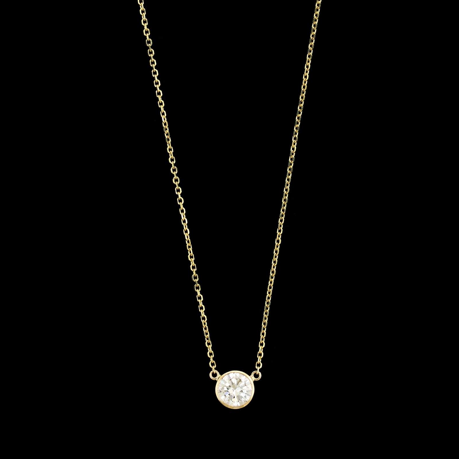 14K Yellow Gold Estate Diamond Solitaire Pendant Necklace