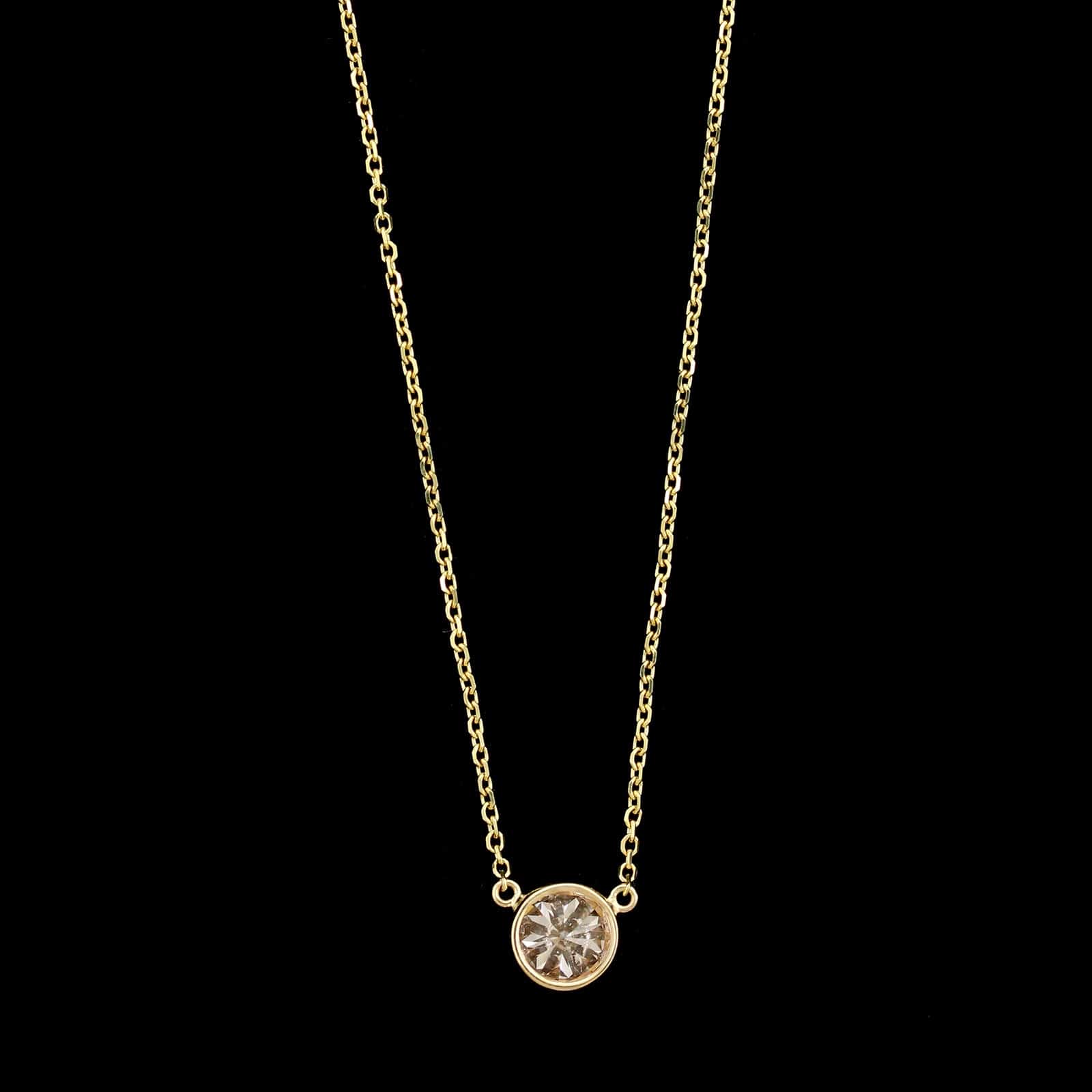 14K Yellow Gold Estate Diamond Solitaire Pendant Necklace