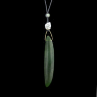 Gabriella Kiss 14K Yellow Gold Estate Nephrite Jade Bean Necklace