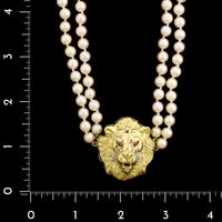 14K Yellow Gold Estate Cultured Pearl Lion's Head Necklace