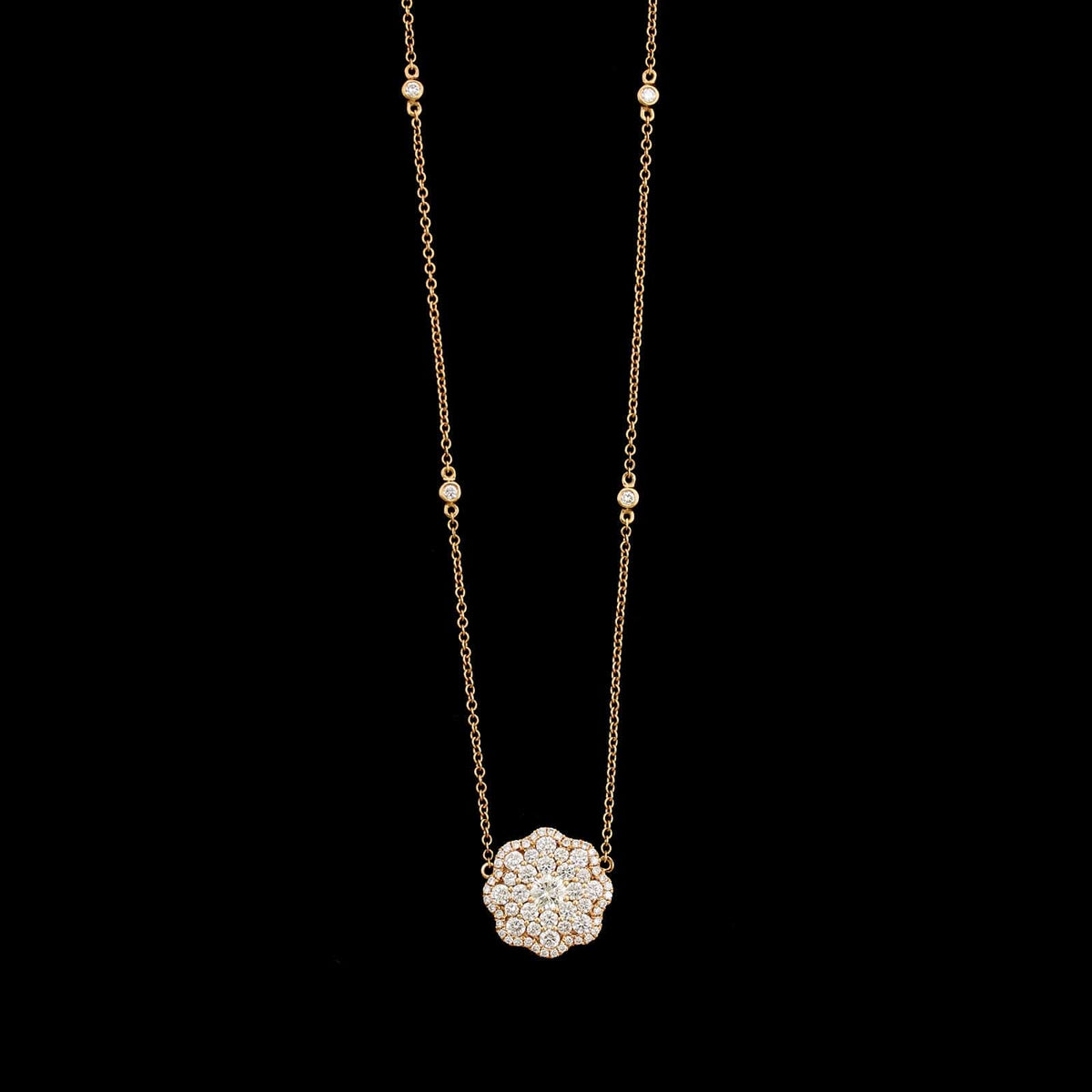 18K Rose Gold Estate Diamond Pendant Necklace