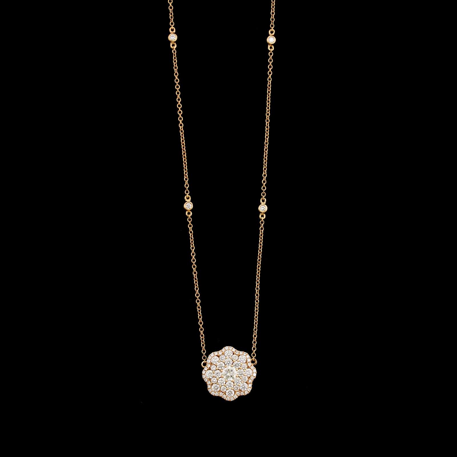 18K Rose Gold Estate Diamond Pendant Necklace