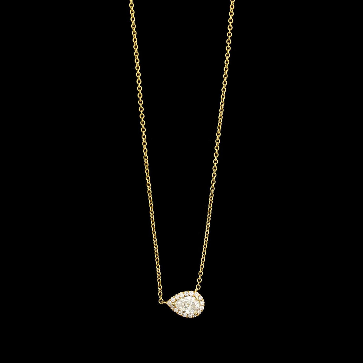 18K Yellow Gold Estate Diamond Halo Pendant Necklace