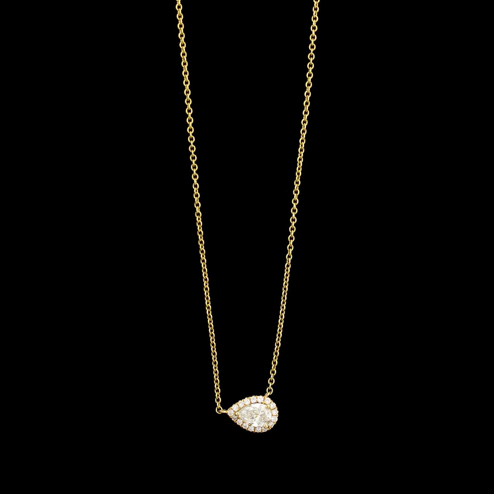 18K Yellow Gold Estate Diamond Halo Pendant Necklace