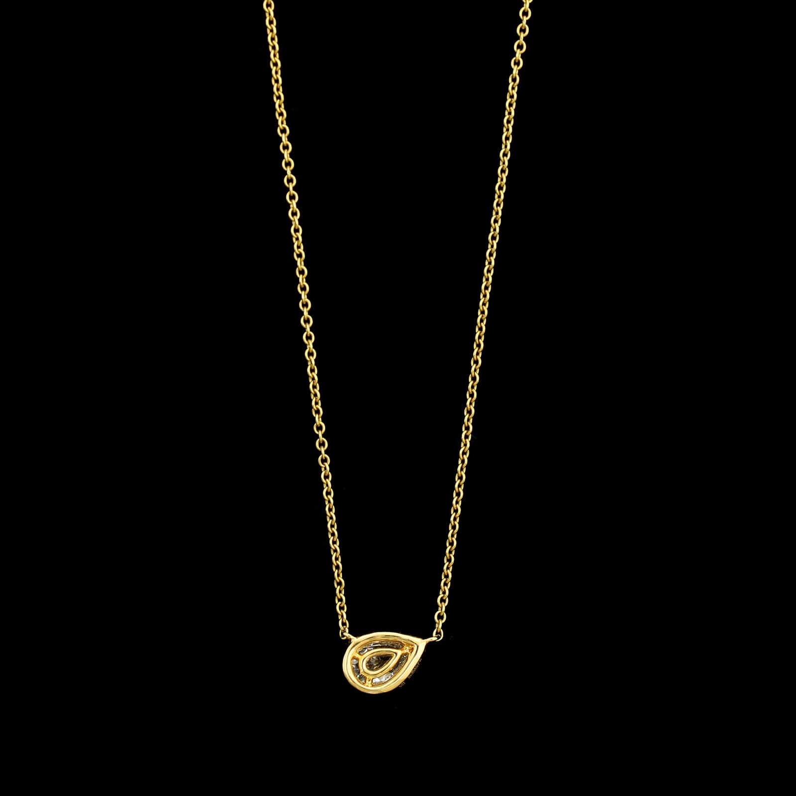 18K Yellow Gold Estate Diamond Halo Pendant Necklace