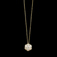 14K Yellow Gold Estate Diamond Cluster Pendant Necklace