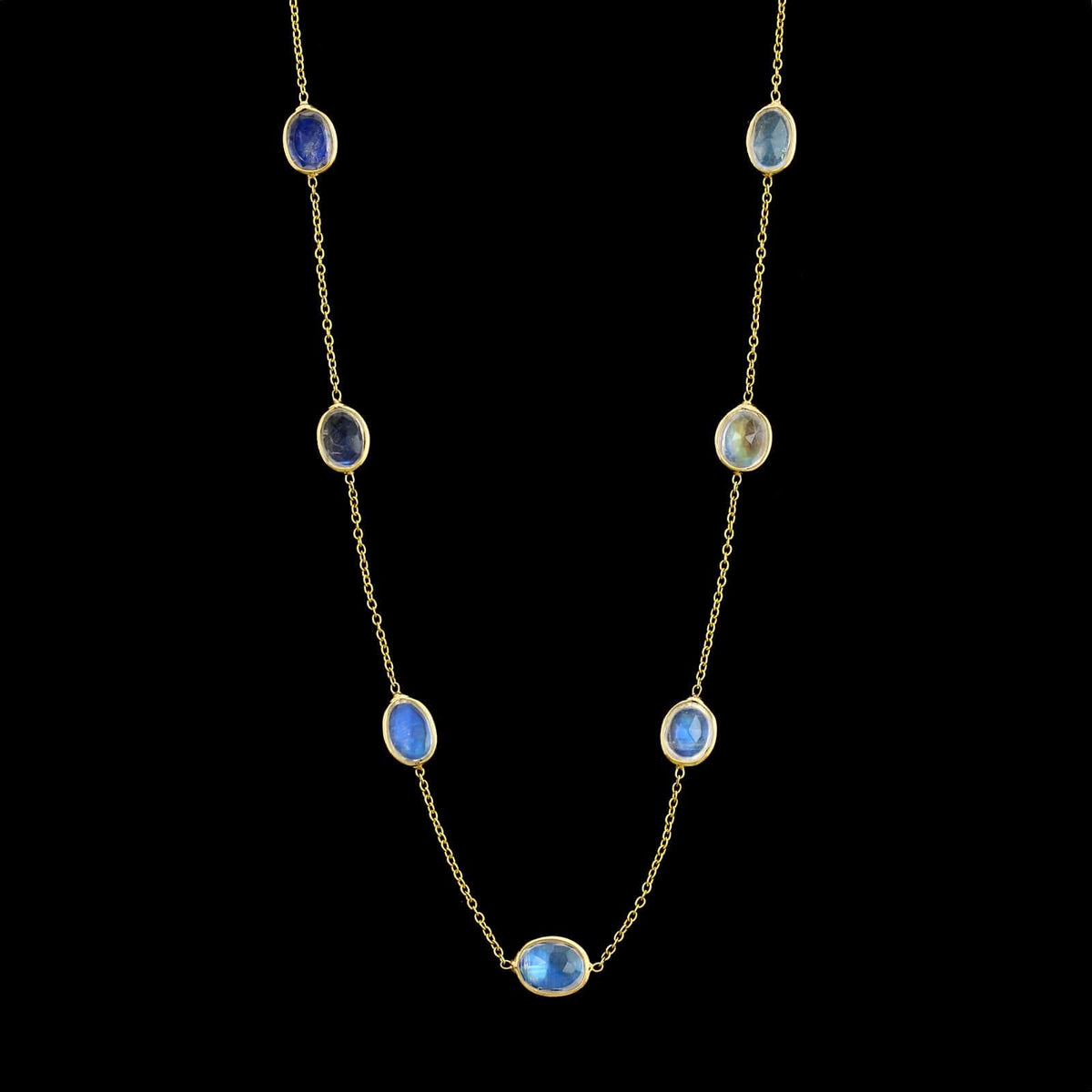 18K Yellow Gold Estate Rainbow Moonstone Necklace