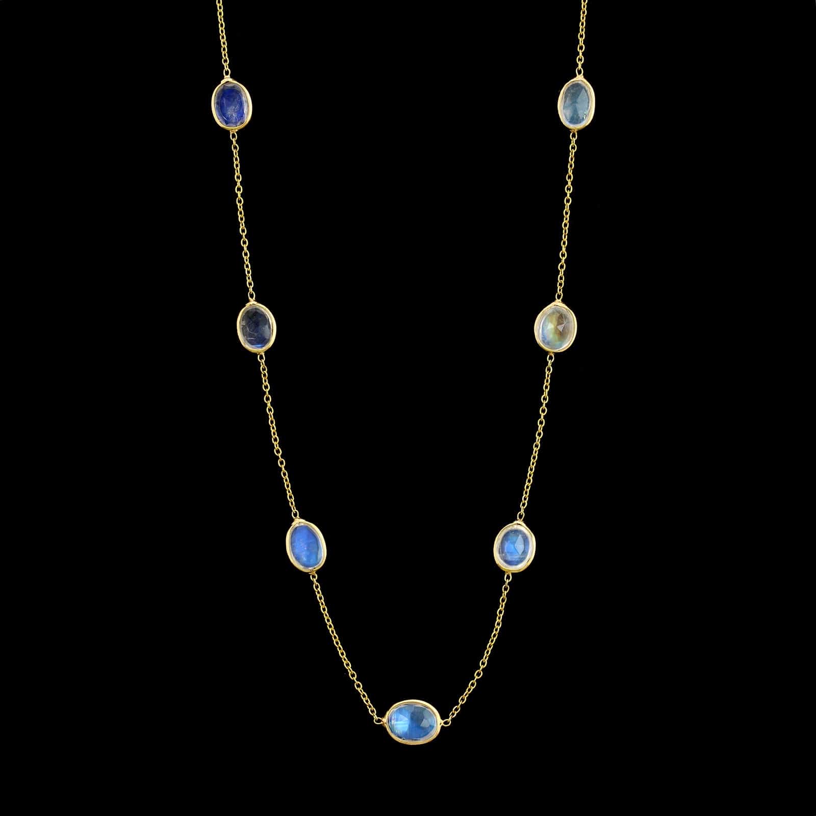 18K Yellow Gold Estate Rainbow Moonstone Necklace