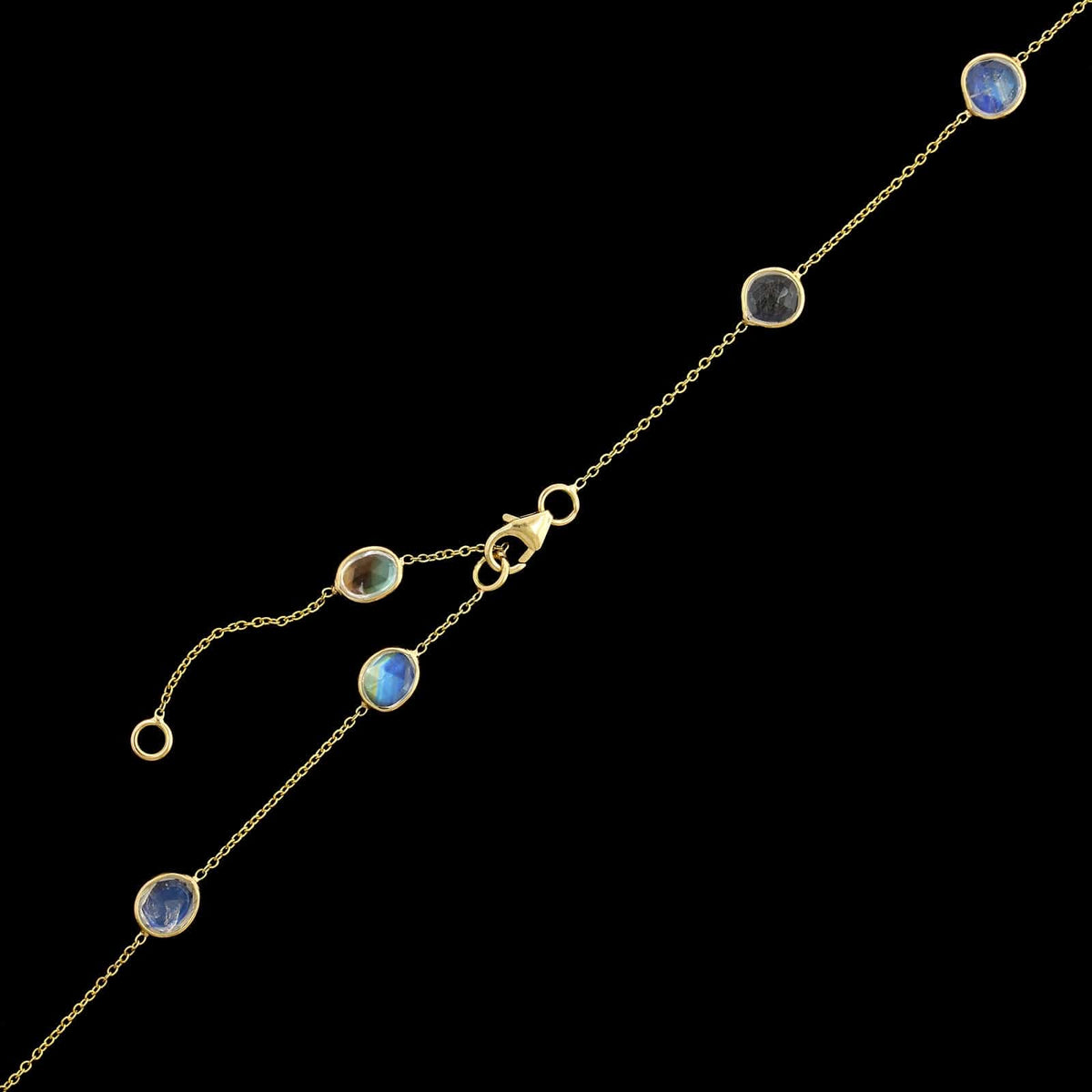 18K Yellow Gold Estate Rainbow Moonstone Necklace