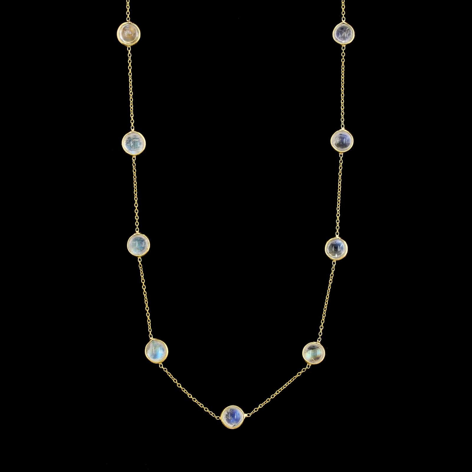 18K Yellow Gold Estate Rainbow Moonstone Necklace