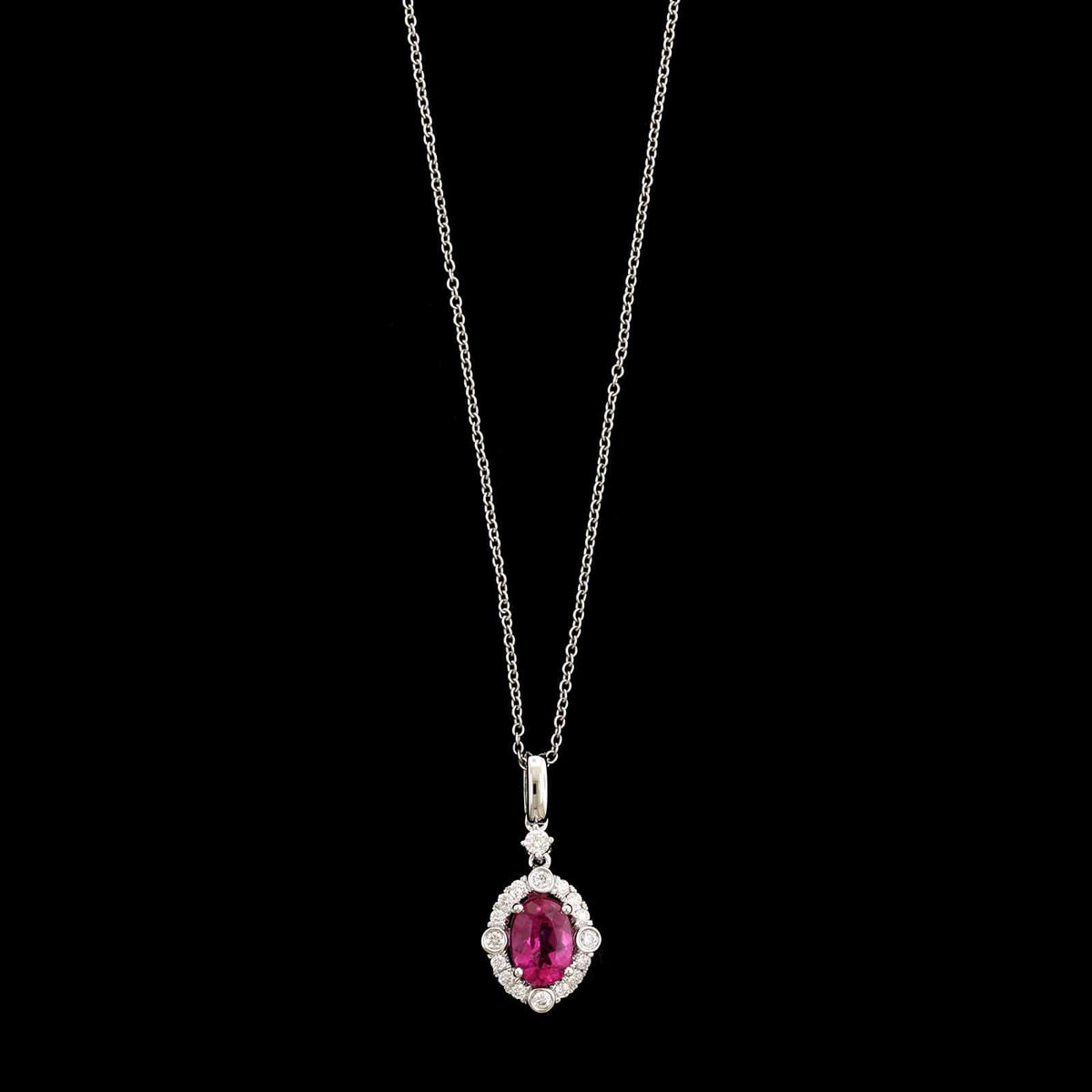 14K White Gold Estate Pink Tourmaline and Diamond Pendant Necklace