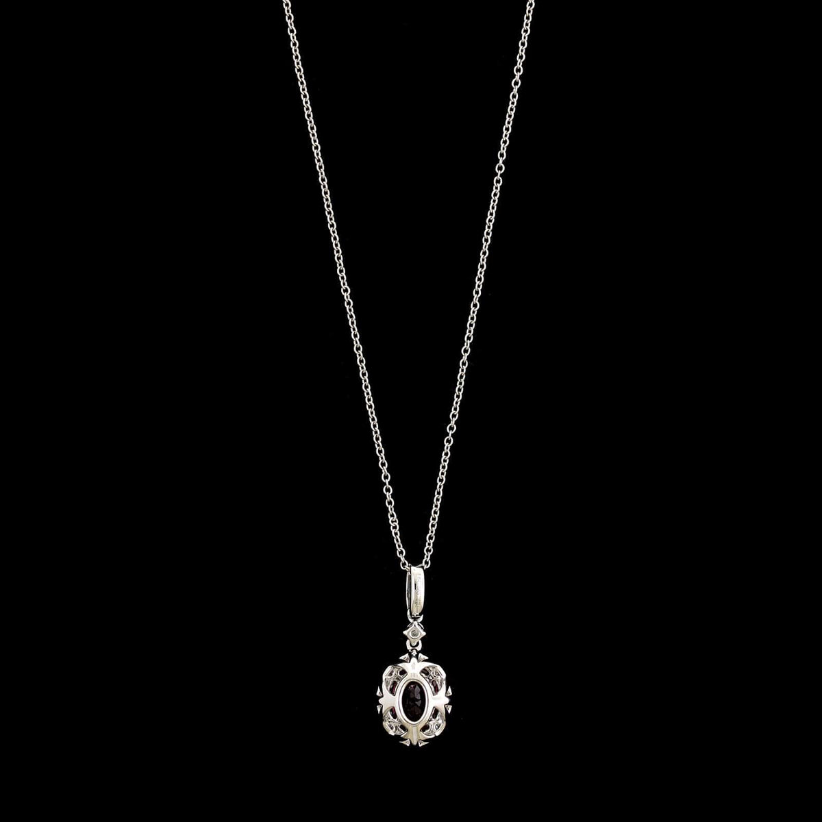 14K White Gold Estate Pink Tourmaline and Diamond Pendant Necklace