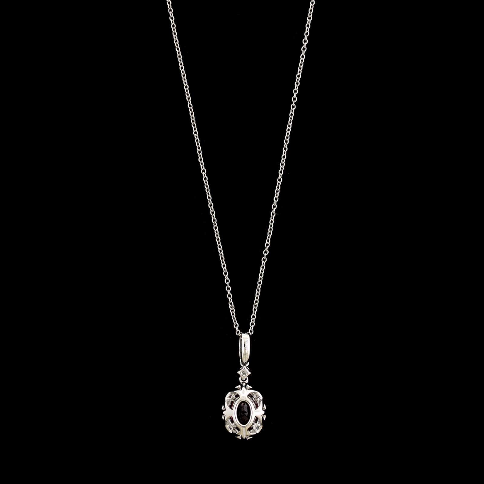 14K White Gold Estate Pink Tourmaline and Diamond Pendant Necklace