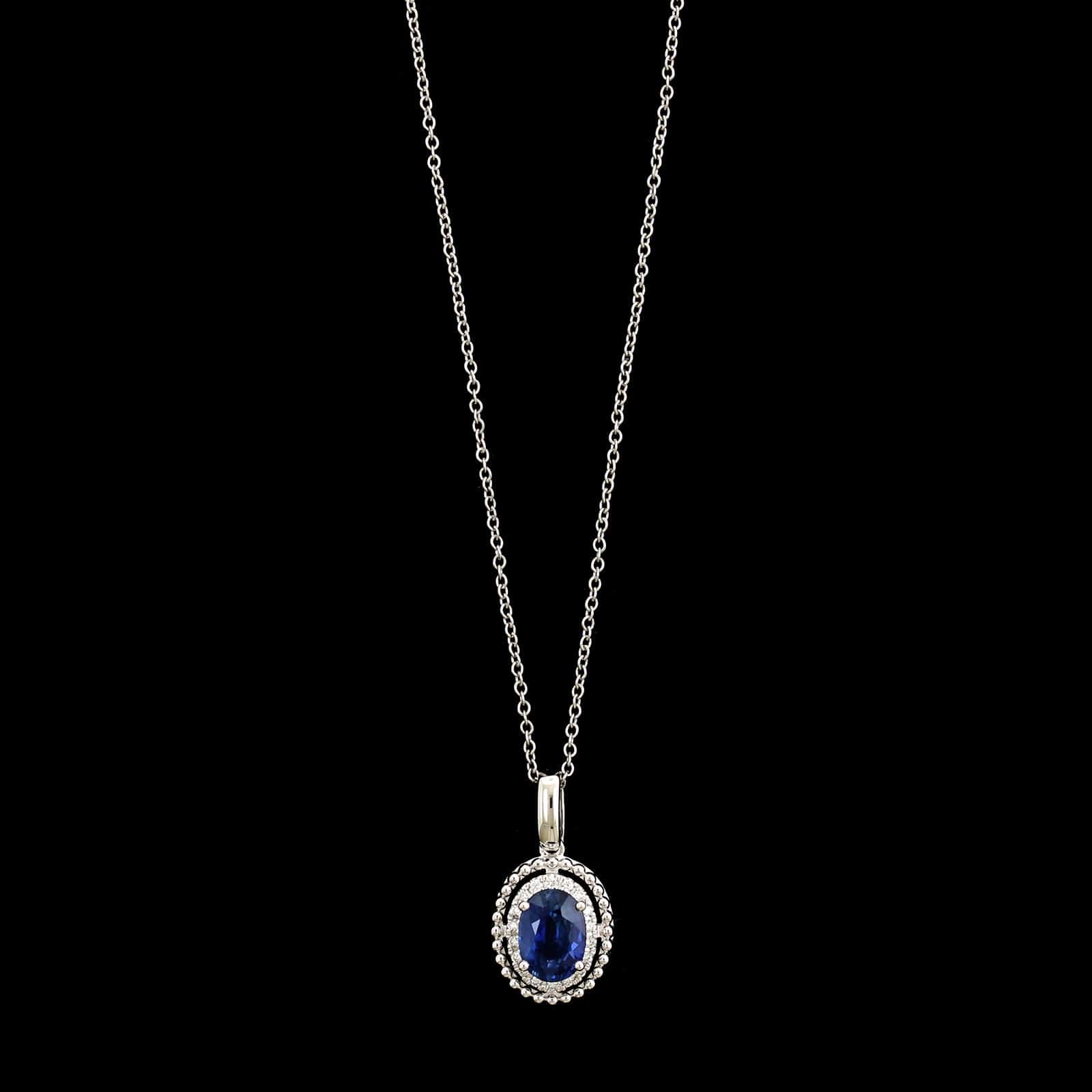14K White Gold Estate Sapphire and Diamond Pendant Necklace