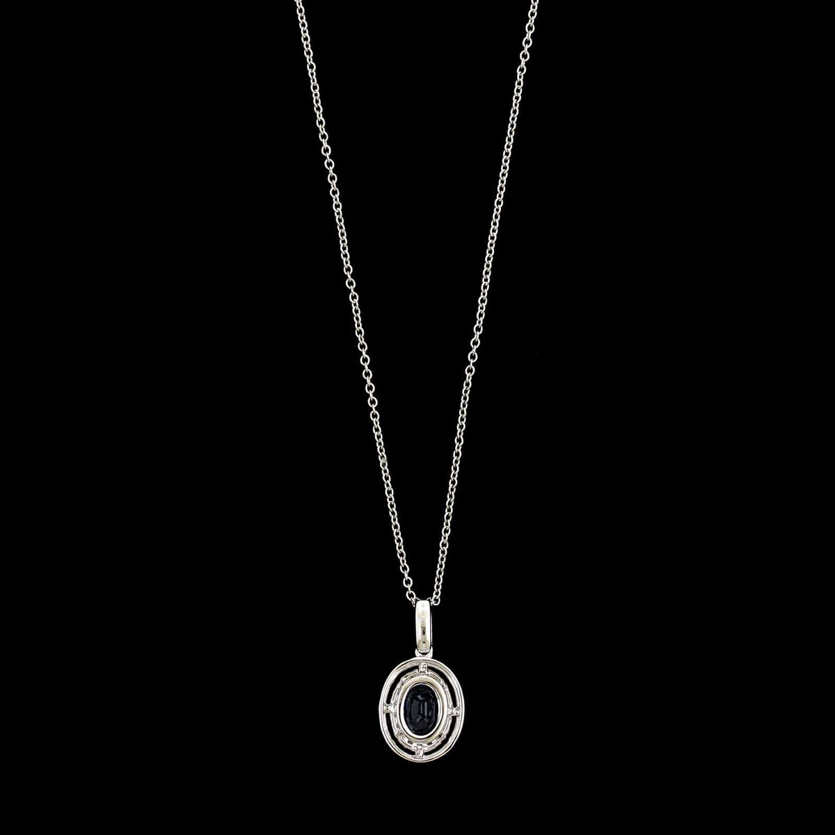 14K White Gold Estate Sapphire and Diamond Pendant Necklace