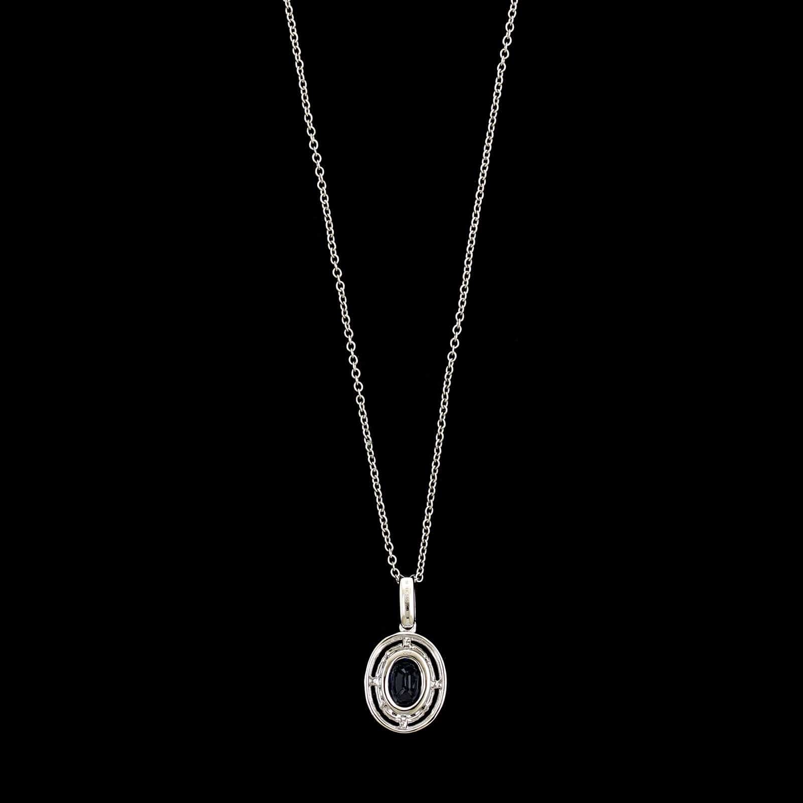14K White Gold Estate Sapphire and Diamond Pendant Necklace