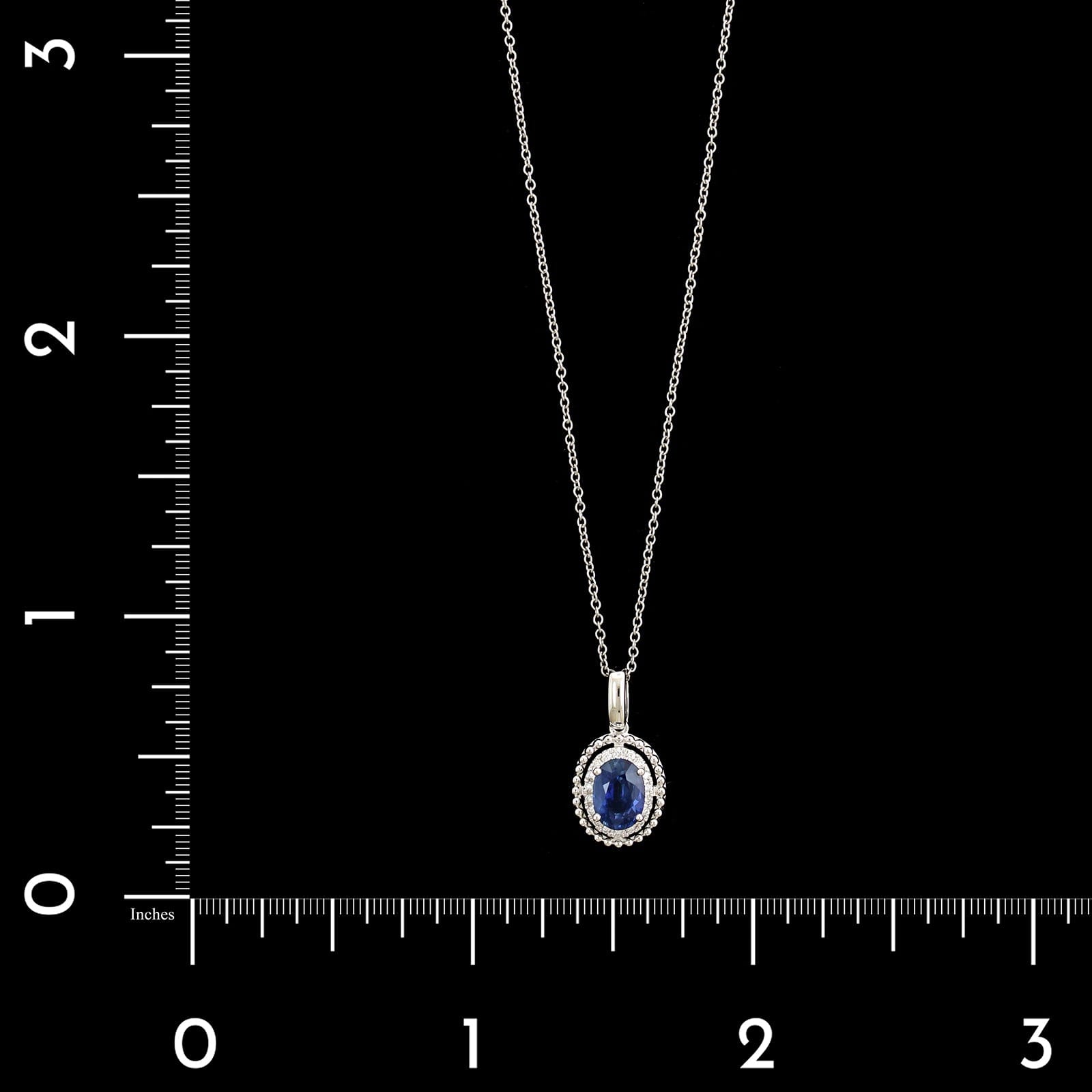 14K White Gold Estate Sapphire and Diamond Pendant Necklace