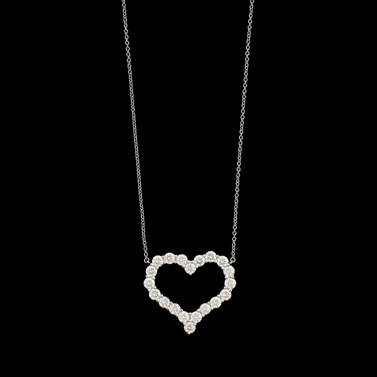 Tiffany &  Co. Platinum Estate Diamond Open Heart Pendant Necklace