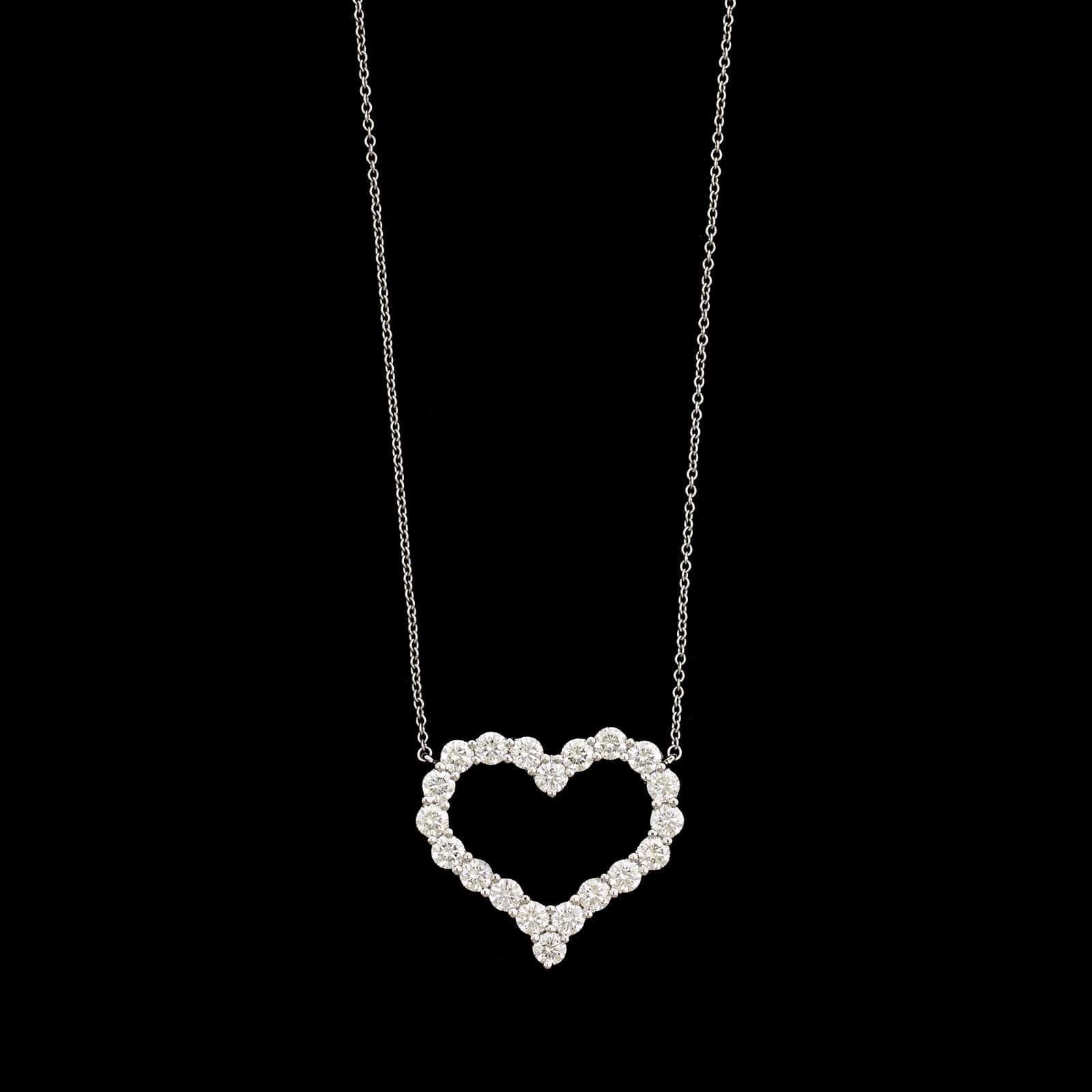 Tiffany &  Co. Platinum Estate Diamond Open Heart Pendant Necklace