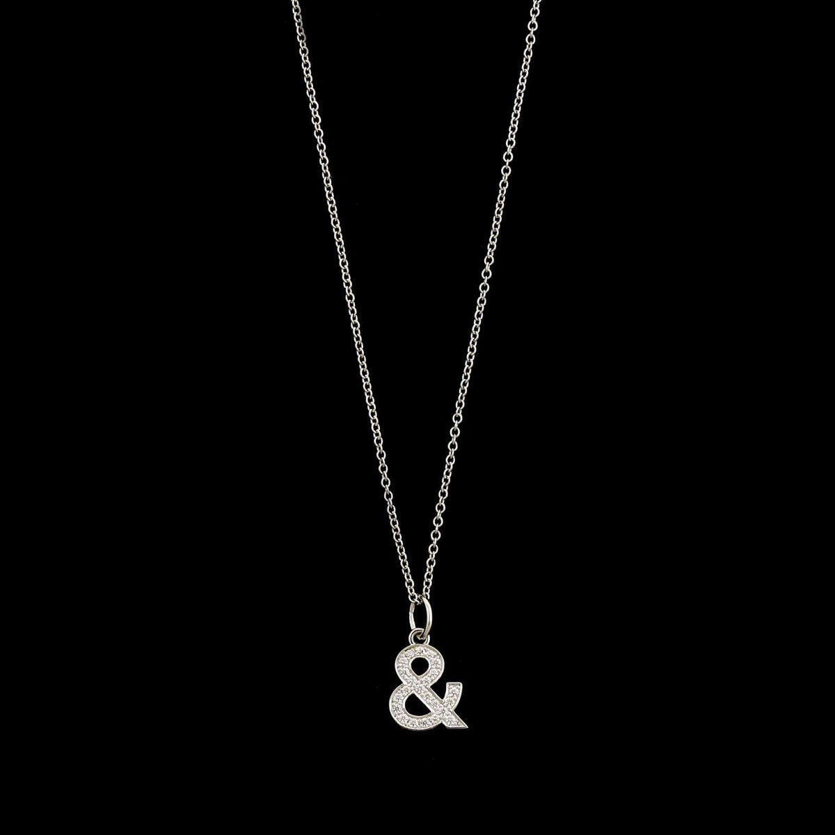 Tiffany & Co. 18K White Gold Estate Diamond Ampersand Pendant Necklace