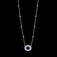 18K White Gold Estate Sapphire and Diamond Pendant Necklace