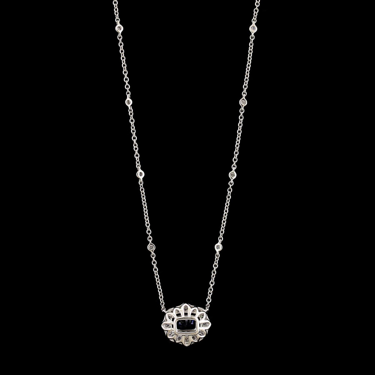 18K White Gold Estate Sapphire and Diamond Pendant Necklace