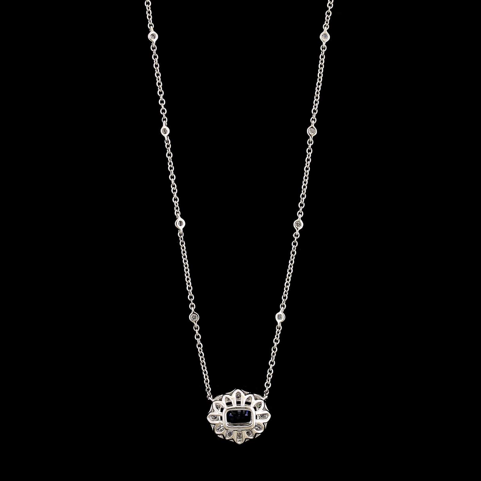 18K White Gold Estate Sapphire and Diamond Pendant Necklace