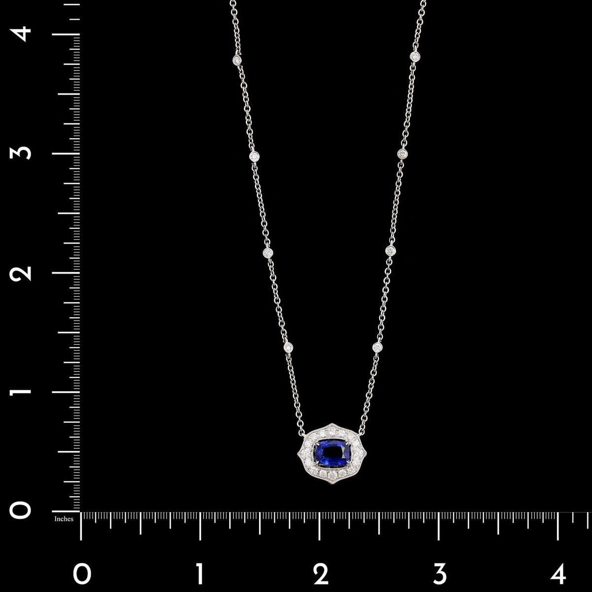 18K White Gold Estate Sapphire and Diamond Pendant Necklace