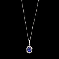 18K White Gold Estate Sapphire and Diamond Pendant Necklace