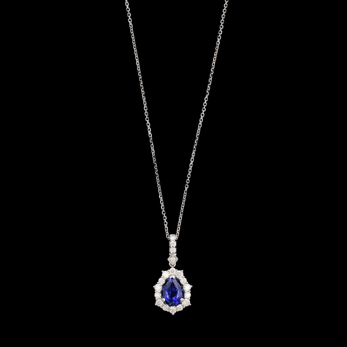 18K White Gold Estate Sapphire and Diamond Pendant Necklace