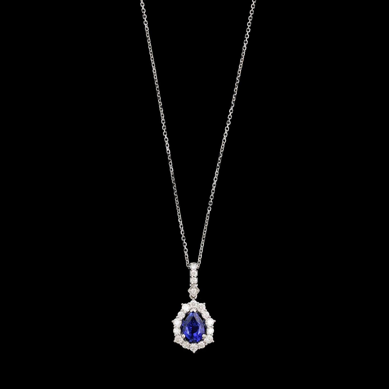 18K White Gold Estate Sapphire and Diamond Pendant Necklace
