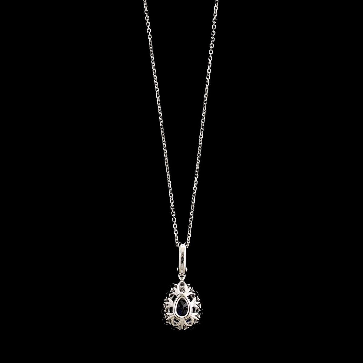 18K White Gold Estate Sapphire and Diamond Pendant Necklace