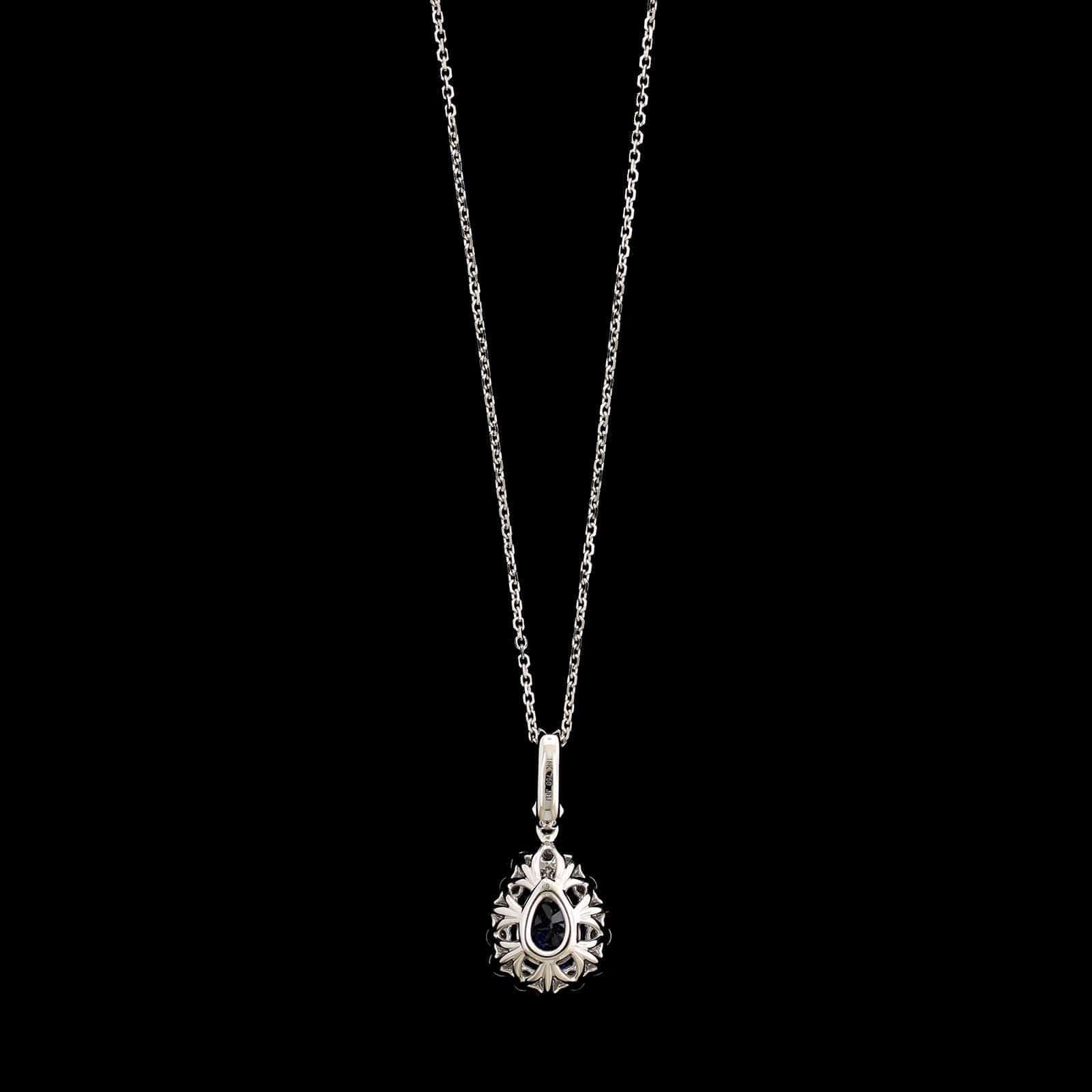 18K White Gold Estate Sapphire and Diamond Pendant Necklace