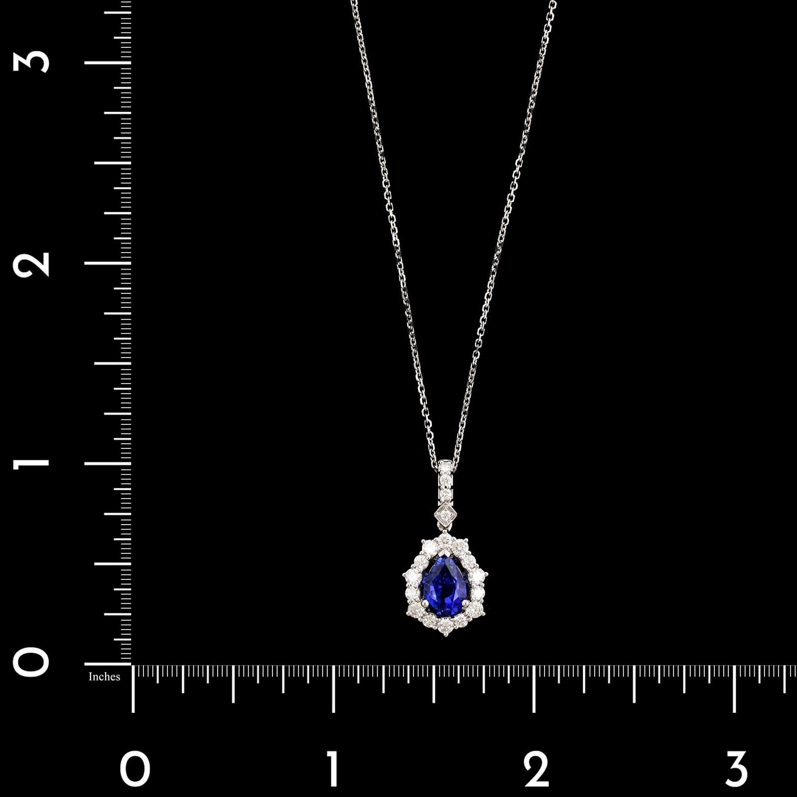 18K White Gold Estate Sapphire and Diamond Pendant Necklace