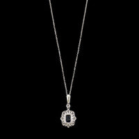 18K White Gold Estate Sapphire and Diamond Pendant Necklace