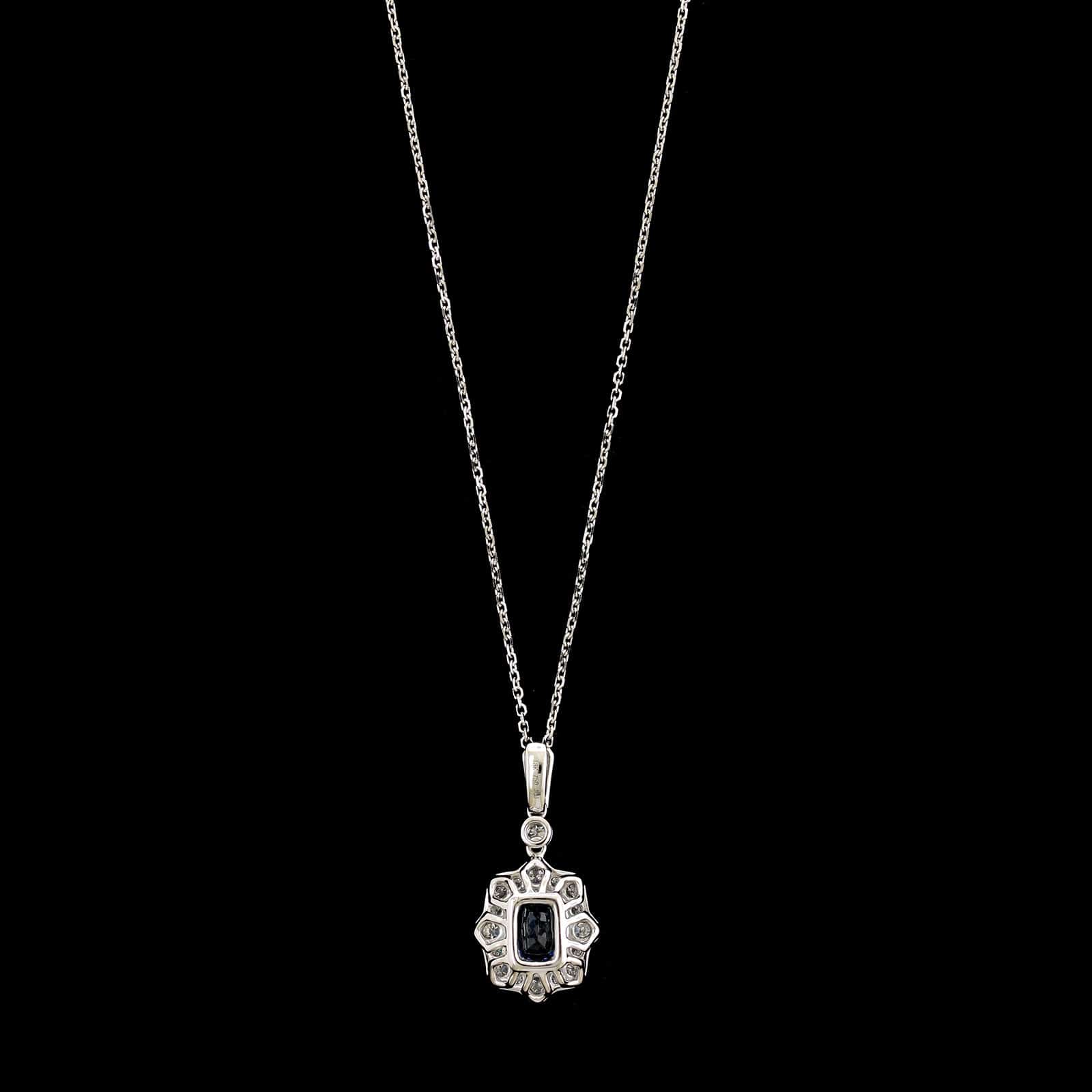 18K White Gold Estate Sapphire and Diamond Pendant Necklace