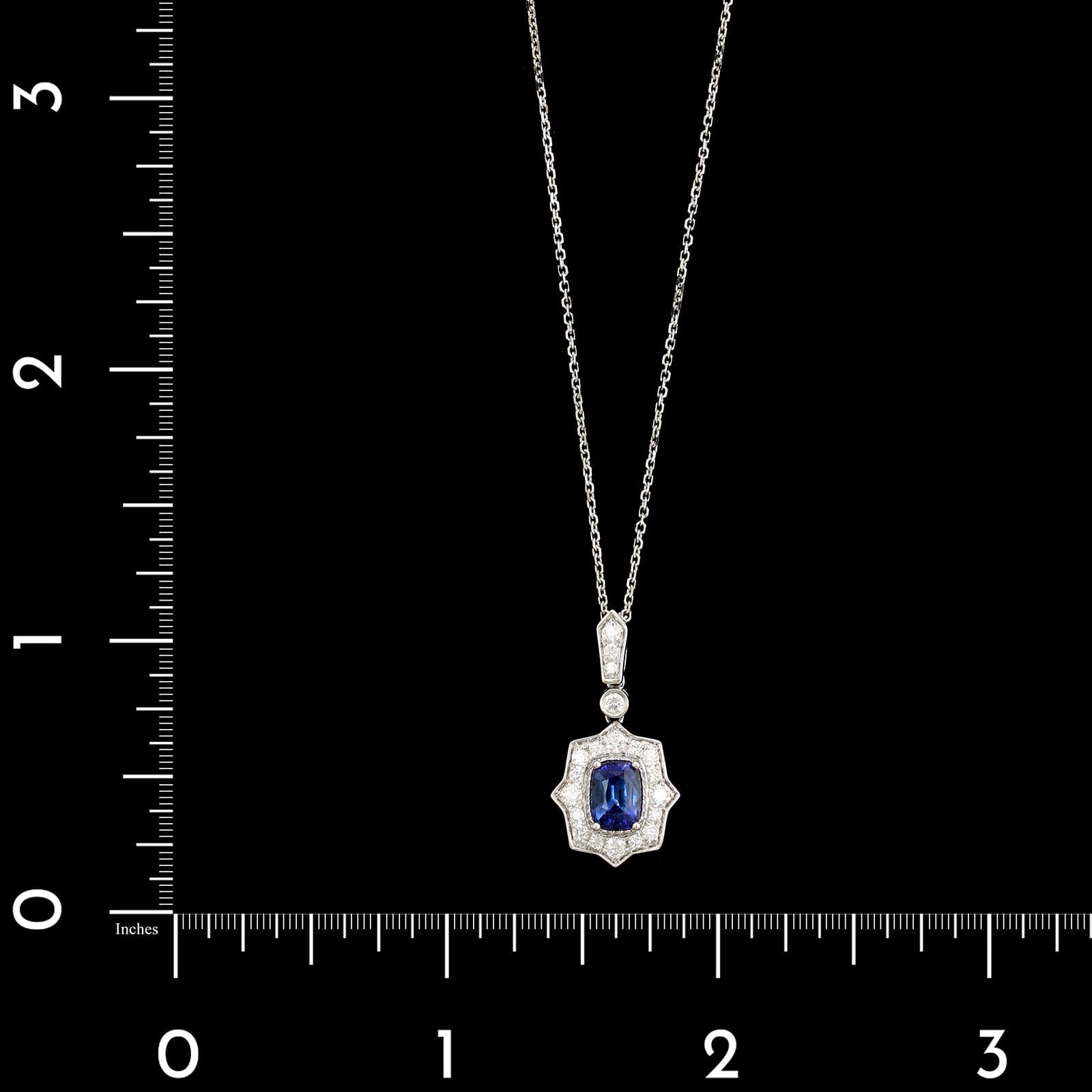 18K White Gold Estate Sapphire and Diamond Pendant Necklace