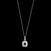 14K White Gold Estate Emerald and Diamond Pendant Necklace