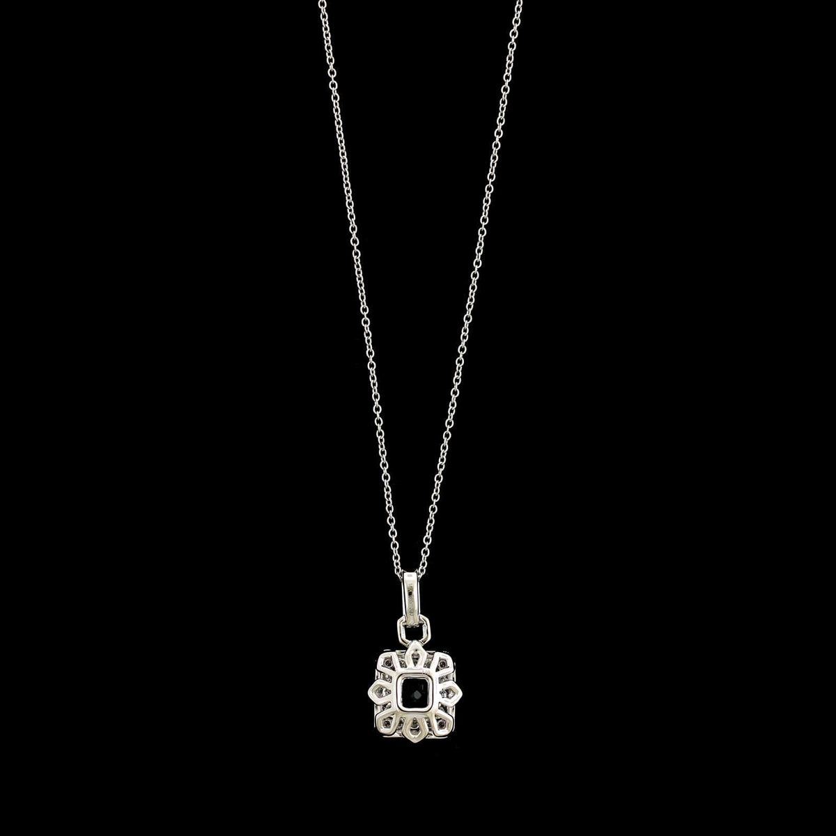 14K White Gold Estate Emerald and Diamond Pendant Necklace