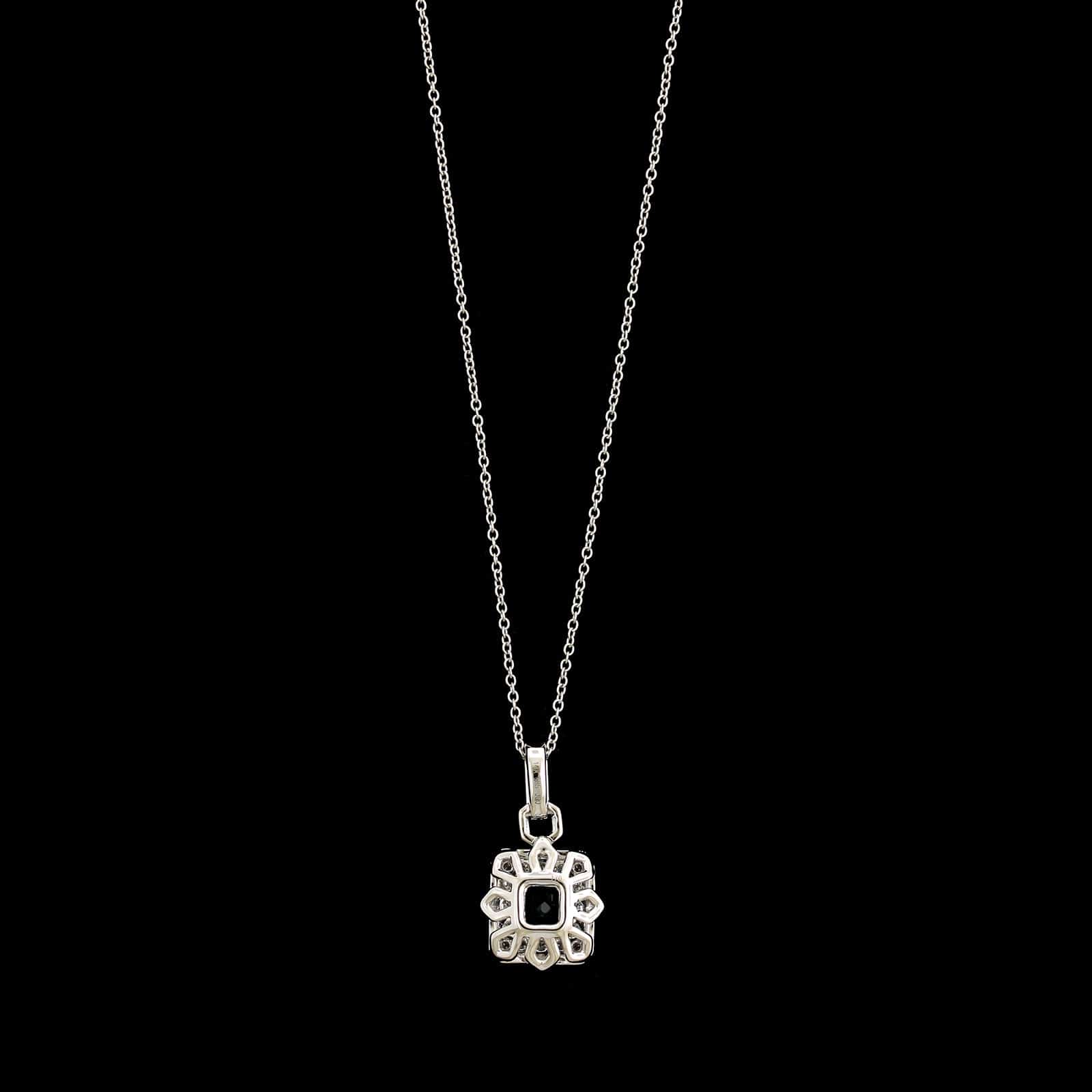 14K White Gold Estate Emerald and Diamond Pendant Necklace